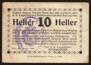 Reifenstein - Cilli, 10 Heller, 1916