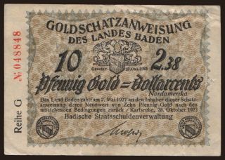 Karlsruhe/ Badische Staatsschuldenverwaltung, 10 Pfennig Gold, 1923