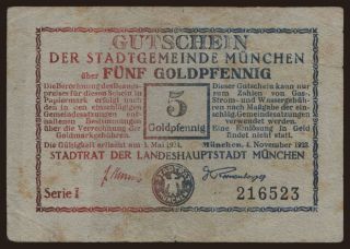 München/ Stadt, 5 Goldpfennig, 1923