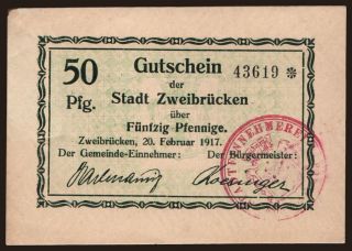 Zweibrücken, 50 Pfennig, 1917