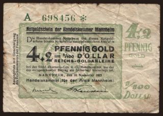 Mannhein/ Handelskammer, 4.20 Pfennig Gold, 1923
