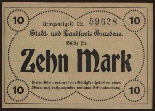 Graudenz/ Stadt und Landkreis, 10 Mark, 1918