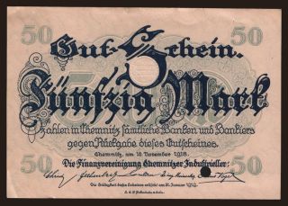 Chemnitz/ Finanzvereinigung Chemnitzer Industrieller, 50 Mark, 1918