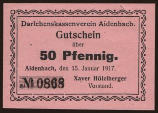 Aidenbach/ Darlehenskassenverein, 50 Pfennig, 1917