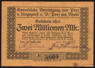 Porz/ Gewerbliche Vereinigung, 2.000.000 Mark, 1923