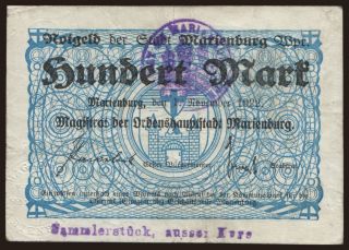 Marienburg/ Stadt, 100 Mark, 1922
