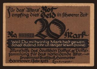 Hannover/ Altershilfe des deutschen Volkes, 20 Mark, 1922