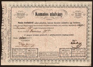 Kamatos utalvány, 100 forint, 1848