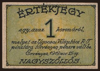 Nagyszőllős/ Ugocsai Világítási R.T., 1 korona, 1919