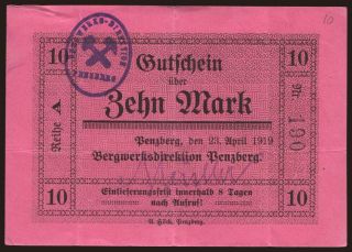 Penzberg/ Bergwerksdirektion, 10 Mark, 1919
