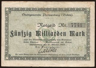 Philippsburg/ Stadt, 50.000.000.000 Mark, 1923