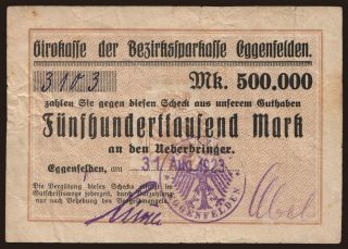 Eggenfelden/ Girokasse der Bezirkssparkasse, 500.000 Mark, 1923