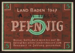 Baden, 5 Pfennig, 1947
