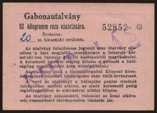Kaposvár/ Gabonautalvány, 10 kilogramm rozs, 194?