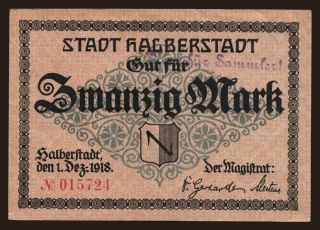 Haberstadt/ Stadt, 20 Mark, 1918