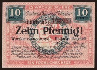 Wetzlar/ Buderus-Haushalt, 10 Pfennig, 1918