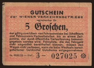 Wiener Verkehrsbetriebe, 5 Groschen, 1947