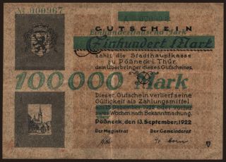 Pössneck/ Stadt, 100.000 Mark, 1923