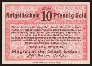 Guben/ Stadt, 10 Pfennig Gold, 1923