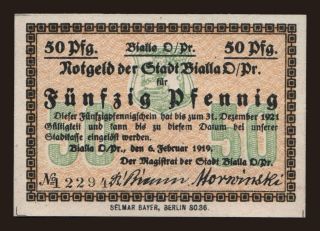 Bialla (Biala Piszka), 50 Pfennig, 1919