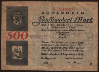 Pössneck/ Stadt, 500 Mark, 1922