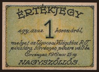 Nagyszőllős/ Ugocsai Világítási R.T., 1 korona, 1919