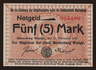 Marienburg/ Stadt, 5 Mark, 1918