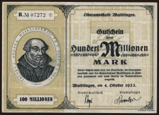 Waiblingen/ Oberamtsstadt, 100.000.000 Mark, 1923