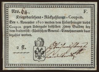 Kriegsdarlehens-Rückzahlungs-Coupon, 2 Gulden, 1810
