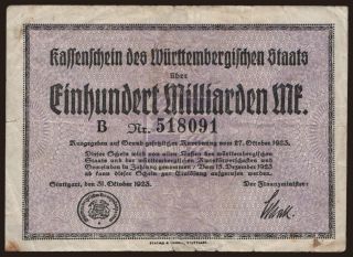 Stuttgart/ Württembergische Notenbank, 100.000.000.000 Mark, 1923