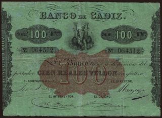 Banco de Cadiz, 100 reales, 1847