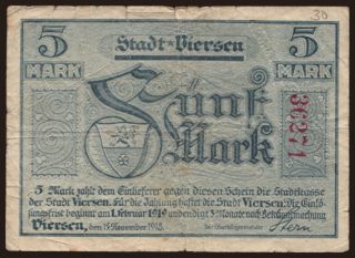 Viersen/ Stadt, 5 Mark, 1918