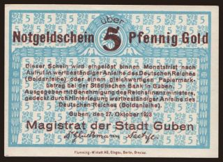 Guben/ Stadt, 5 Pfennig Gold, 1923