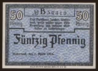 Westerland/ Janssen Bankhaus, 50 Pfennig, 1919