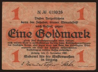 Leipzig/ Meßamt für die Mustermessen in Leipzig, 1 Goldmark, 1923