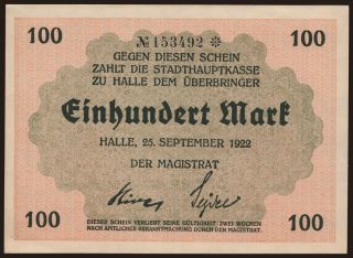 Halle/ Stadt, 100 Mark, 1922