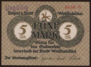 Wolfenbüttel/ Stadt, 5 Mark, 1918