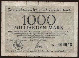 Stuttgart/ Württembergische Notenbank, 1.000.000.000.000 Mark, 1923