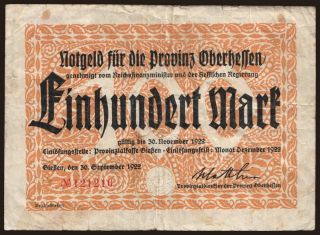 Giessen/ Provinzialkasse Gießen, 100 Mark, 1922
