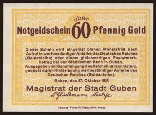 Guben/ Stadt, 60 Pfennig Gold, 1923