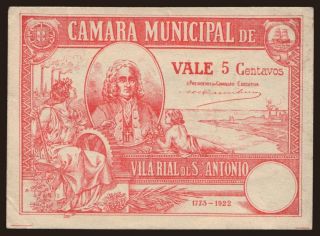 Vila Rial de St. Antonio, 5 centavos, 1922