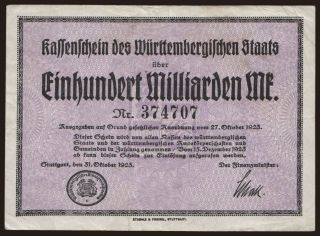 Stuttgart/ Württembergische Notenbank, 100.000.000.000 Mark, 1923