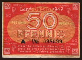 Baden, 50 Pfennig, 1947
