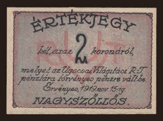 Nagyszőllős / Velká Sevljuš, 2 korona, 1919