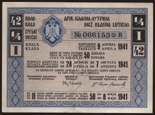 Državna Klasna Lutrija, 50 dinara, 1941