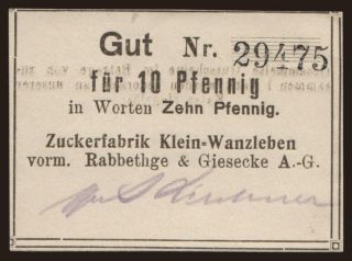 Klein-Wanzleben/ Zuckerfabrik, 10 Pfennig, 1917