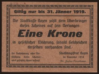 Bozen, 1 Krone, 1918