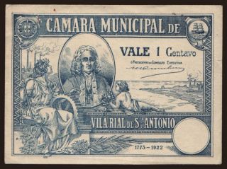 Vila Rial de St. Antonio, 1 centavo, 1922