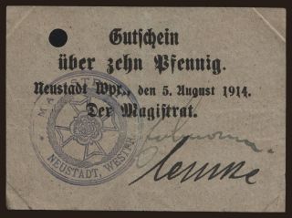 Neustadt (Wejherowo),
/ Magistrat, 10 Pfennig, 1914