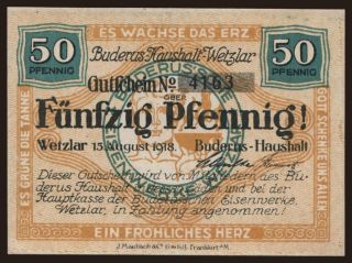 Wetzlar/ Buderus-Haushalt, 50 Pfennig, 1918